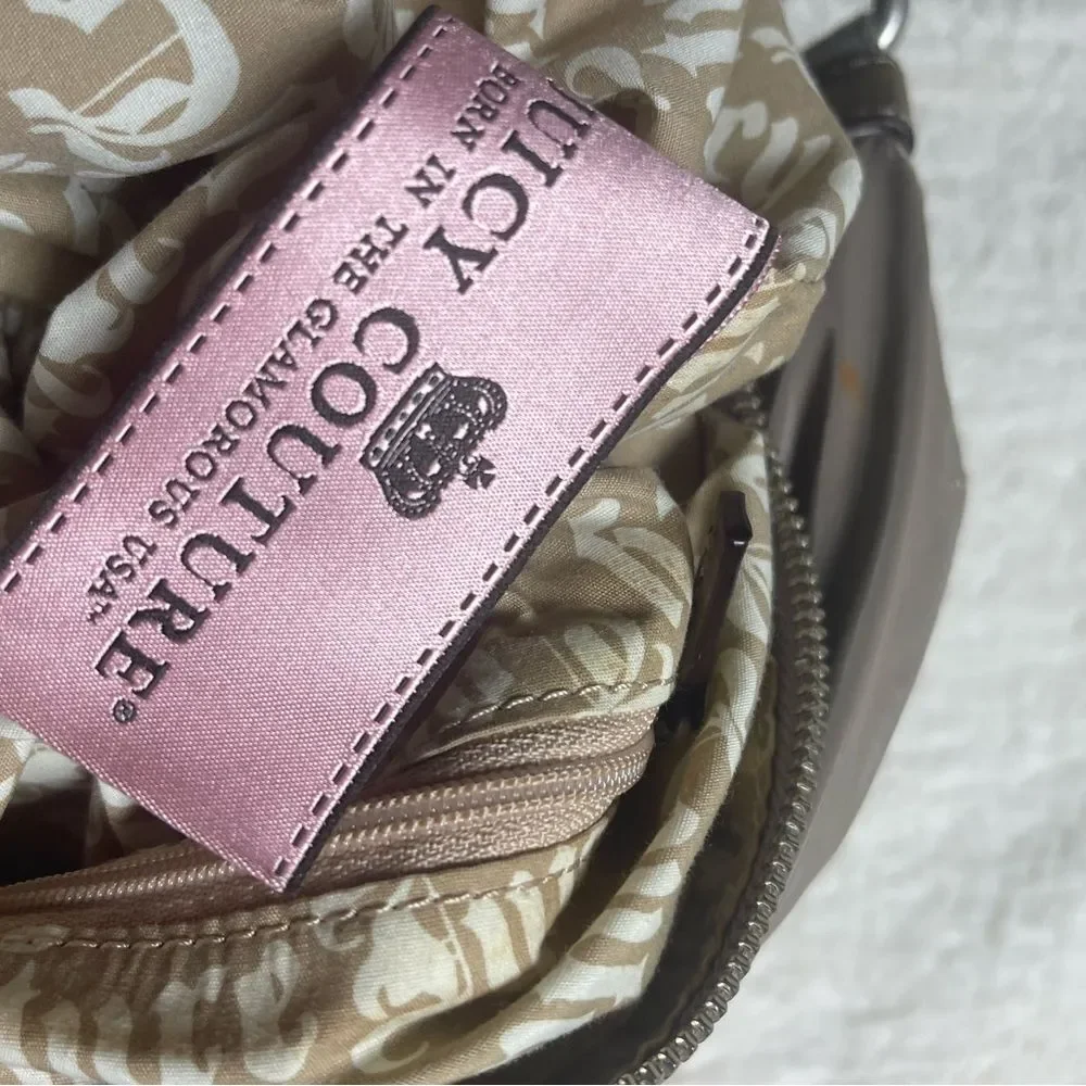 Juicy Couture Nylon taupe & cotton silver shimmery hobo bag leather strap